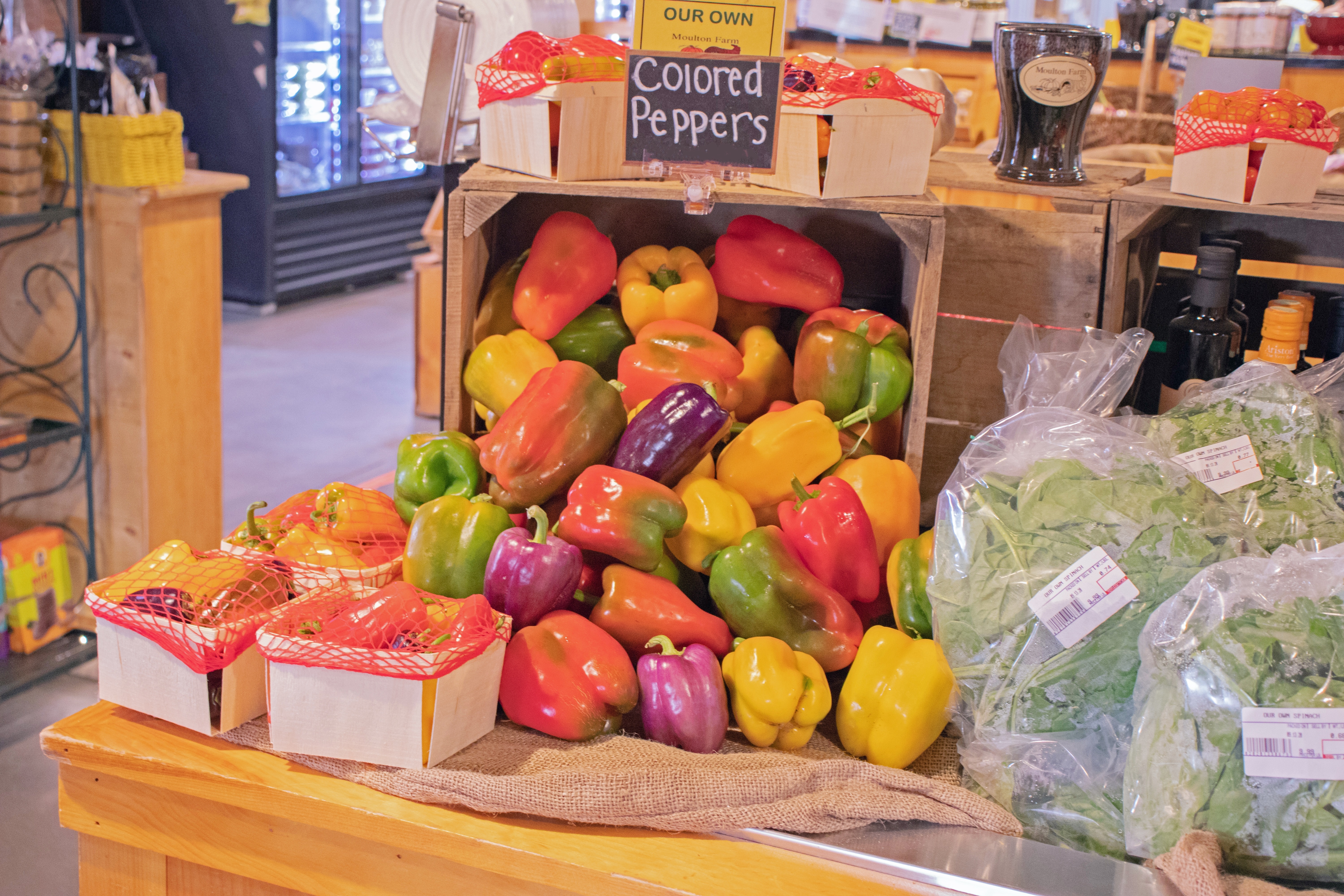 Farm market colored peppers display fall